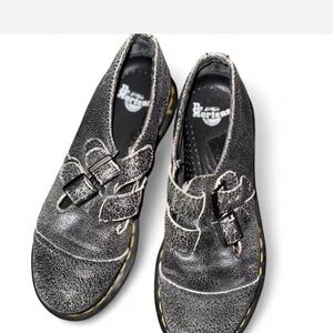 Dr. Martens Distressed Black Leather Buckle Shoes